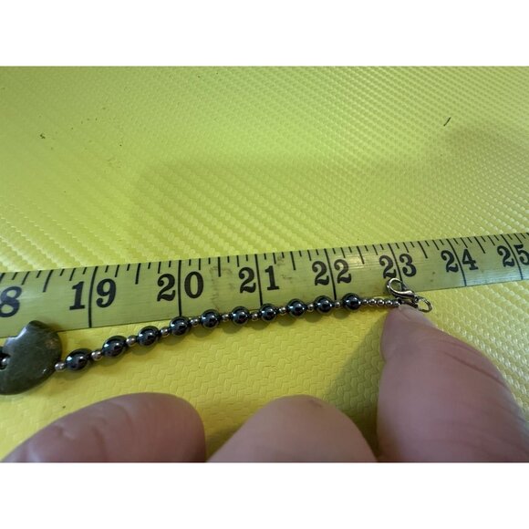 VTG Boho Unakite Stone Bear Pendant Necklace 24" Hematite Beads Southwestern Nat - Picture 10 of 10